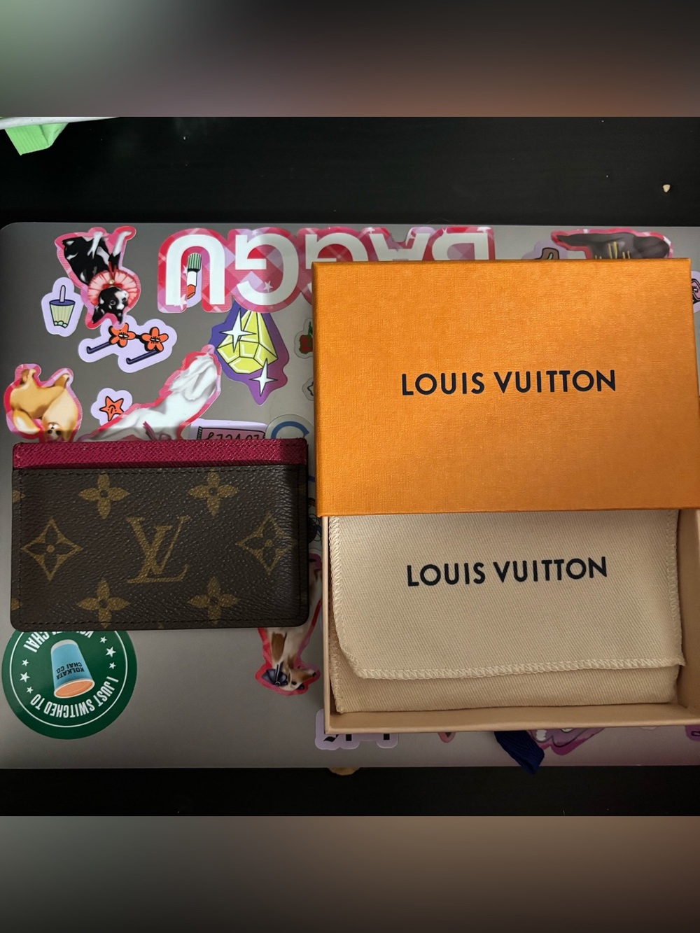 Louis Vuitton Fuchsia Pink and Brown Monogram Cardholder Wallet | LV Card Holder - Picture 5 of 10